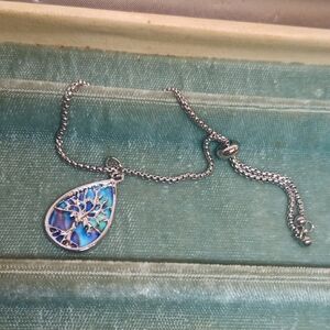 Elegant Silver Tone and Blue Tree of Life Bracelet
